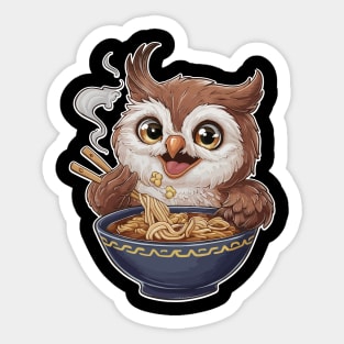 Owl eating ramen - ramen life Sticker